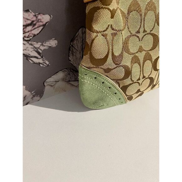 Vintage Coach Women’s Shoulder Satchel Tote Bag Khaki Canvas Green - Picture 6 of 13